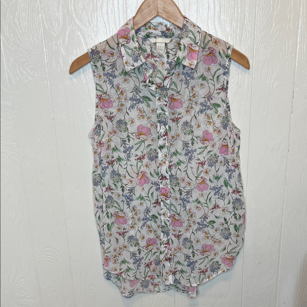 H&M Floral Sleeveless Blouse - Pink and Green